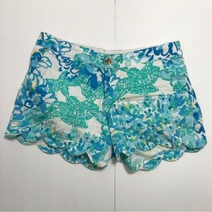 LILLY PULITZER BUTTERCUP Size 4 Blue/Green Scalloped Shorts; Preloved